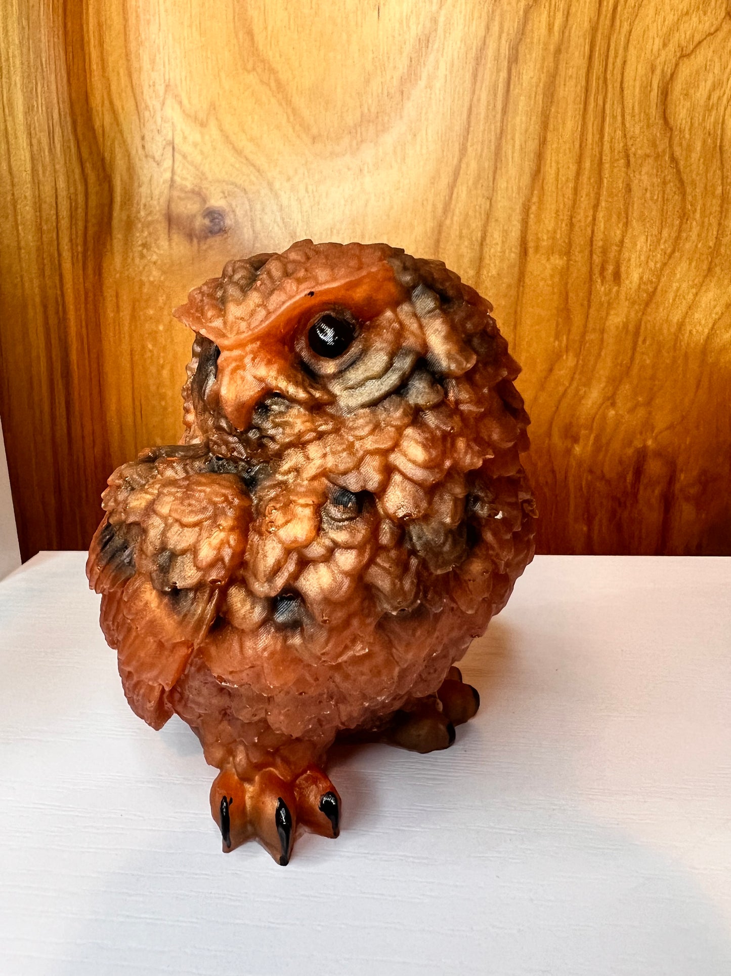 Fall inspired orange and black weighted resin owl statue