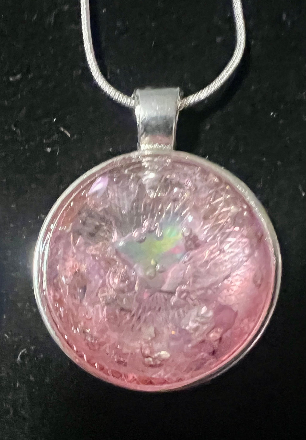 pink and silver abalone  necklace