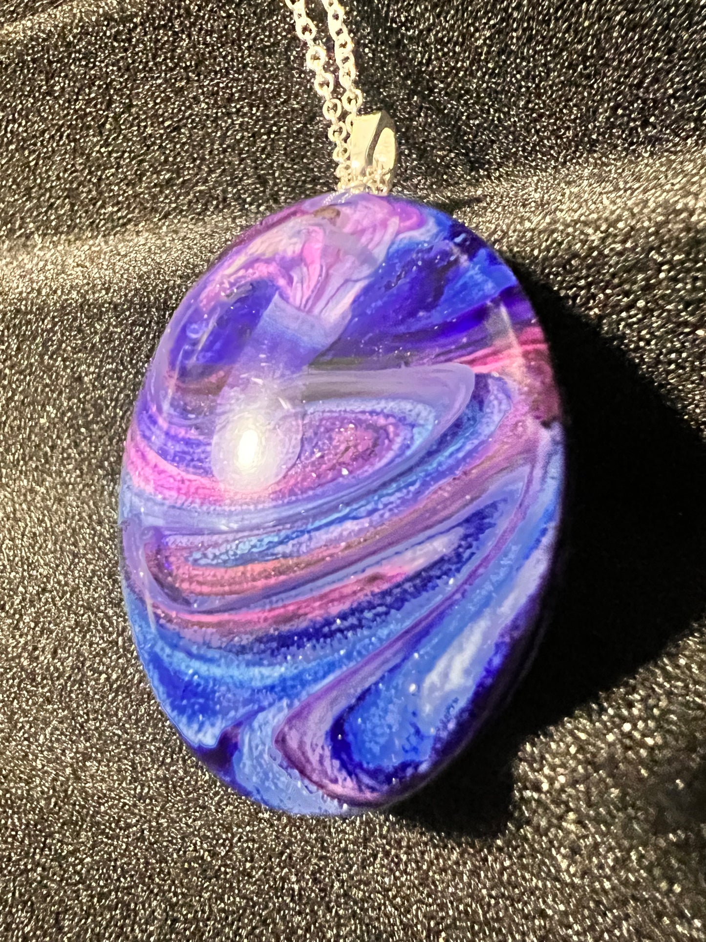 Resin pendant and necklace, " The Galaxy" and 20" silver plated necklace