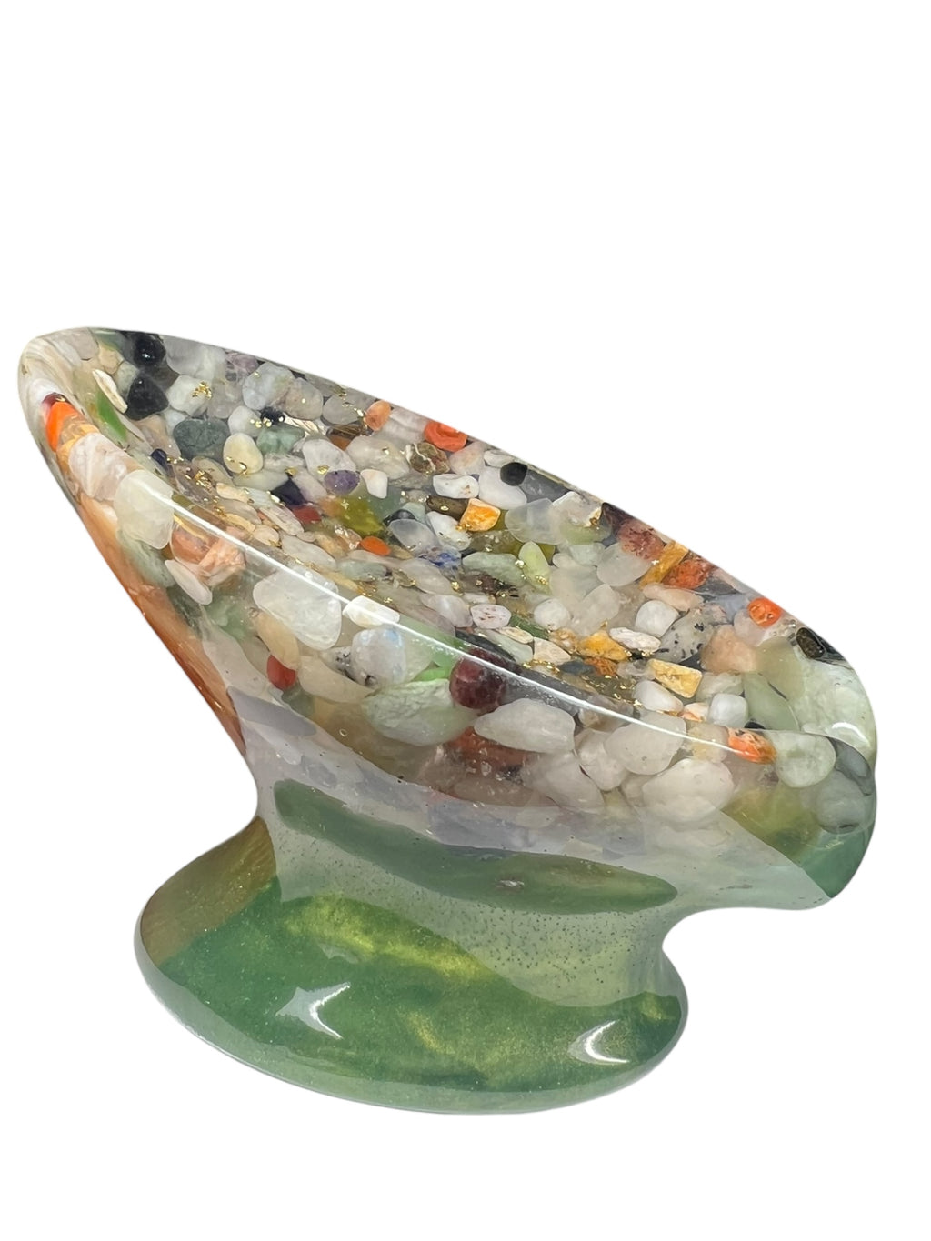 Beautiful self draining resin soap dish with crystal and stone inclusions