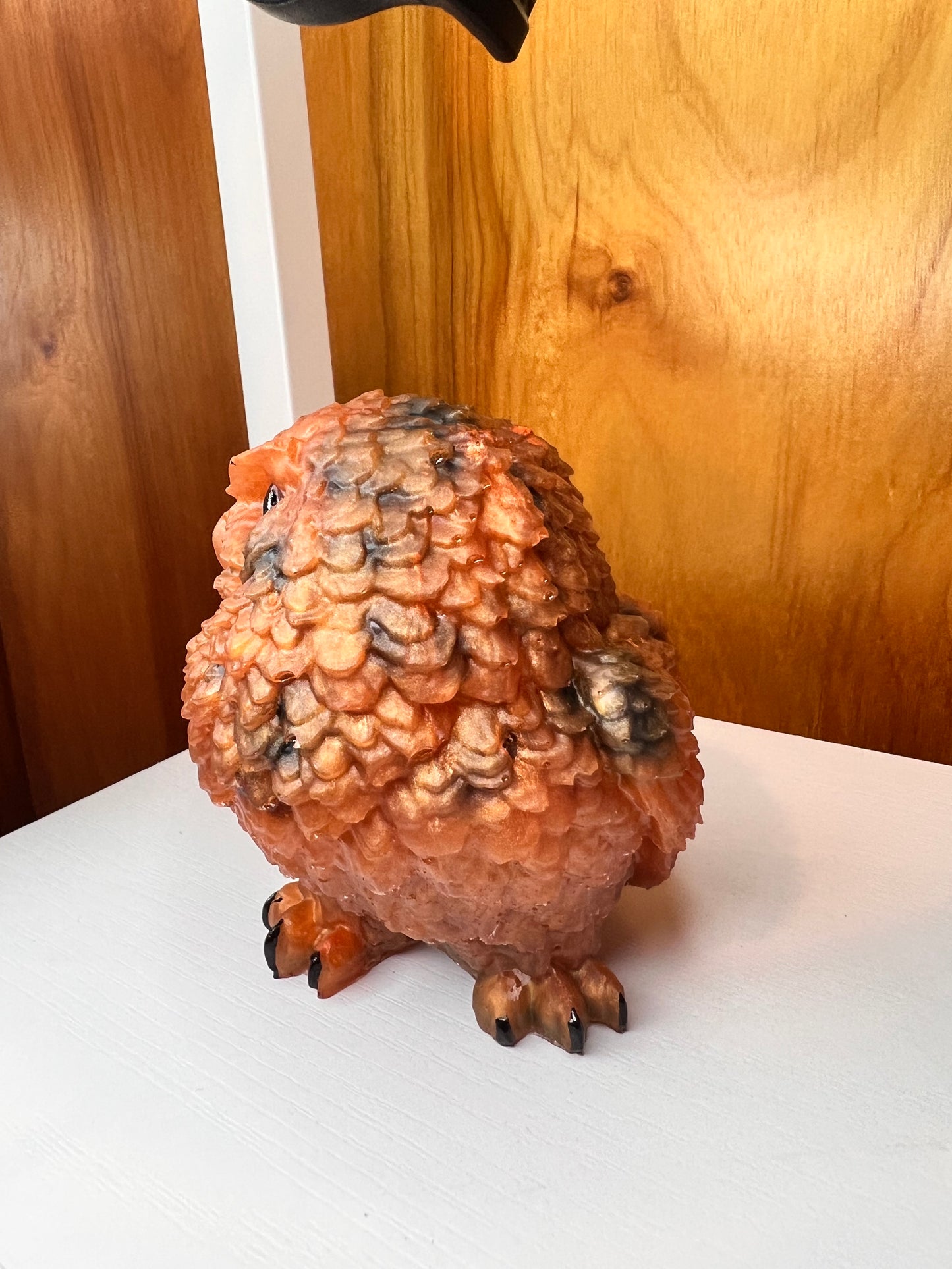 Fall inspired orange and black weighted resin owl statue