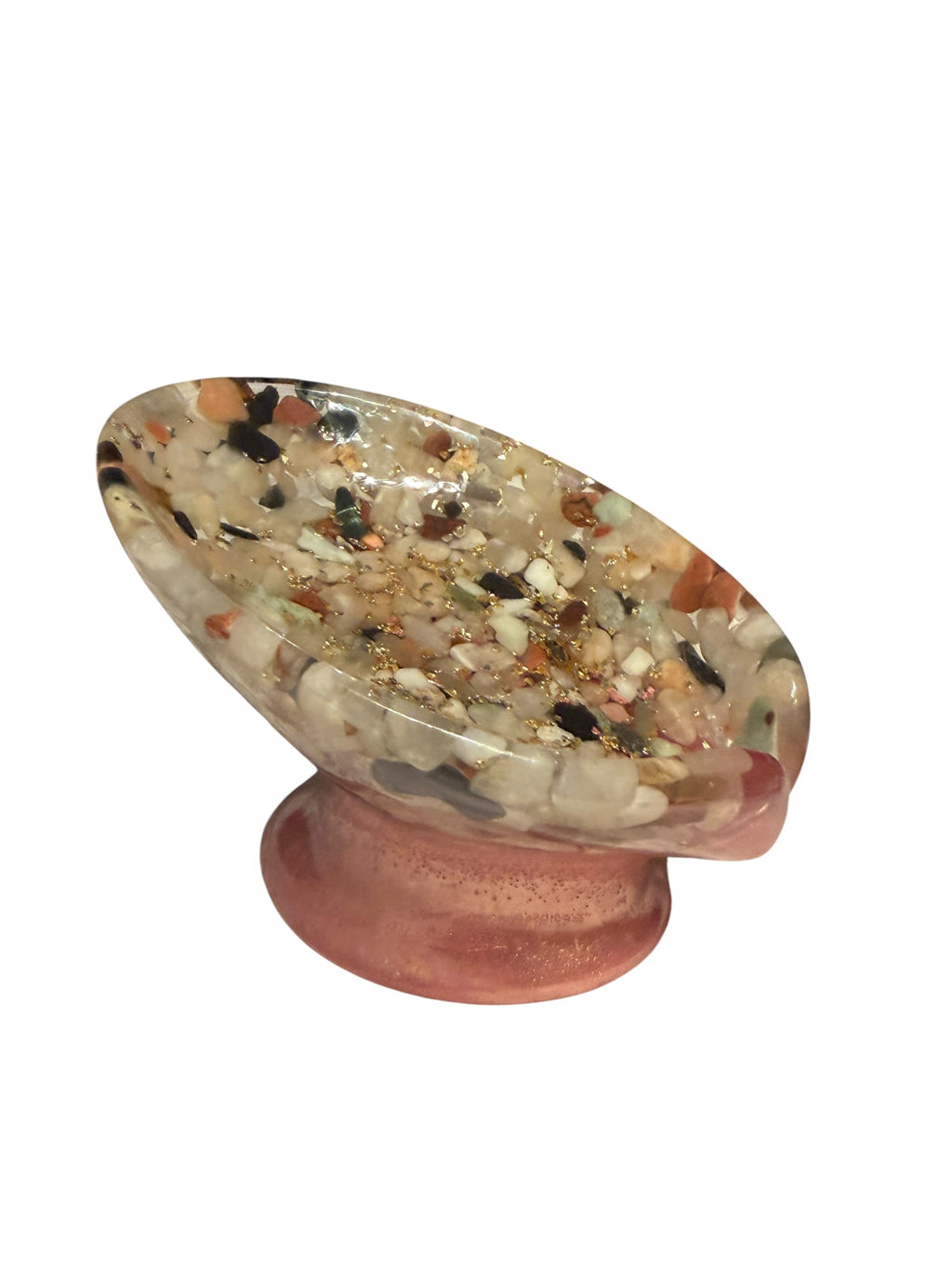 Beautiful self draining resin soap dish with crystal and stone inclusions