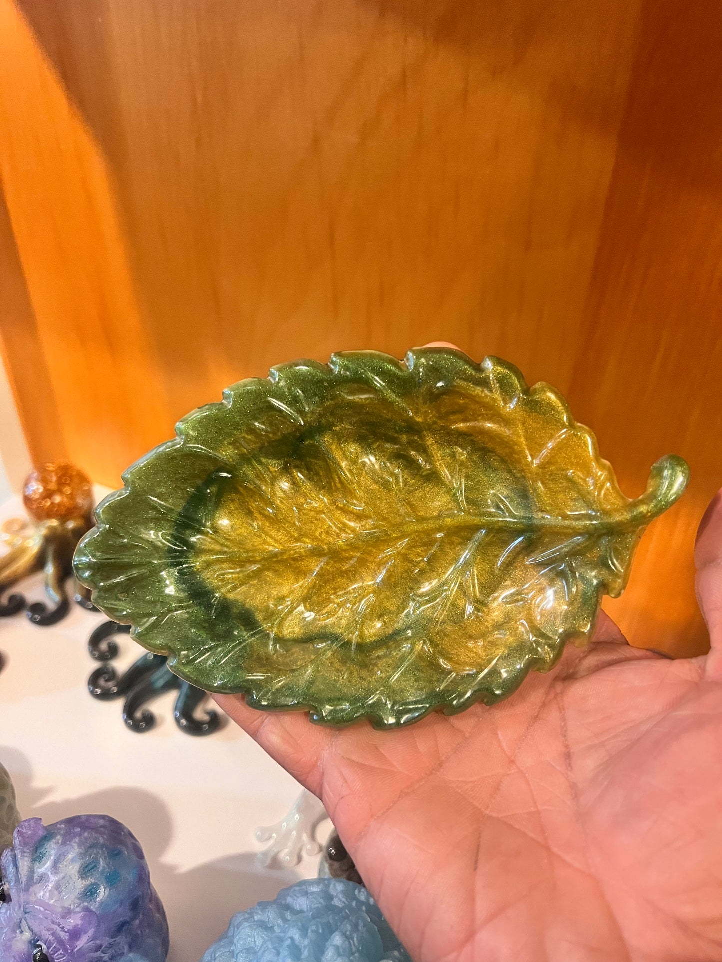 Fall inspired resin decorative leaf shaped trays