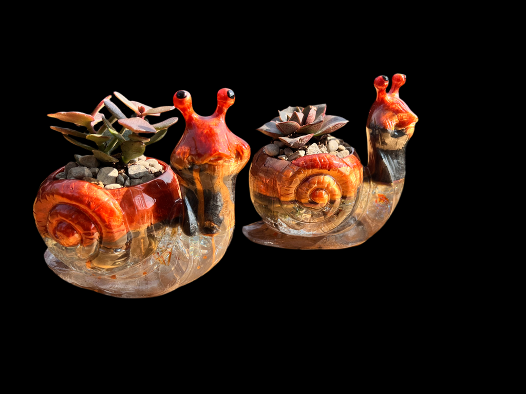 A beautiful resin Snail succulent pot