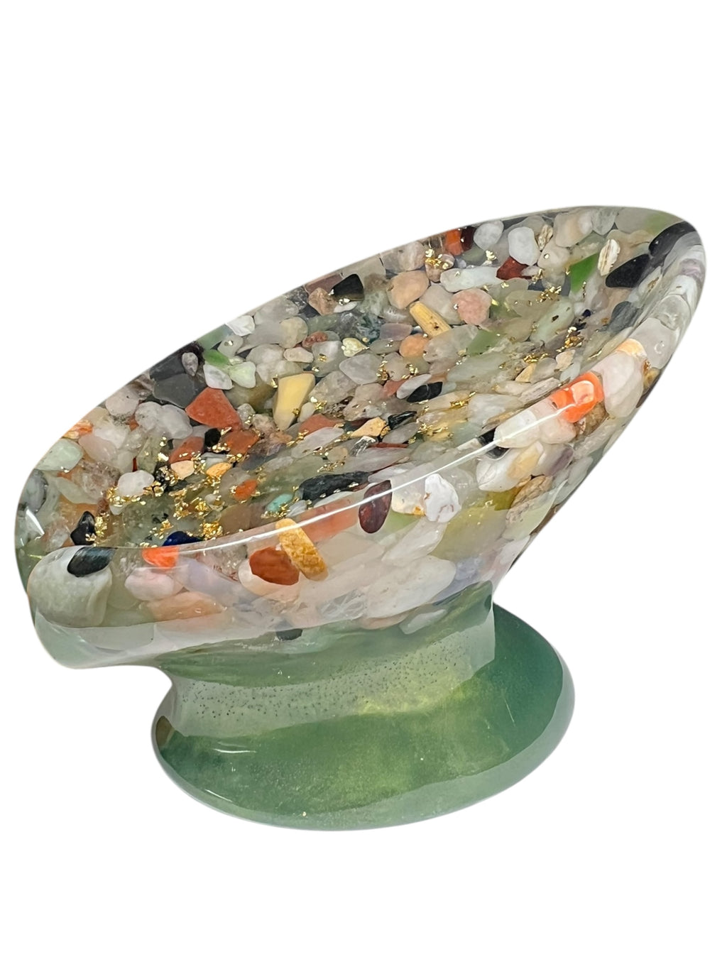 Beautiful self draining resin soap dish with crystal and stone inclusions