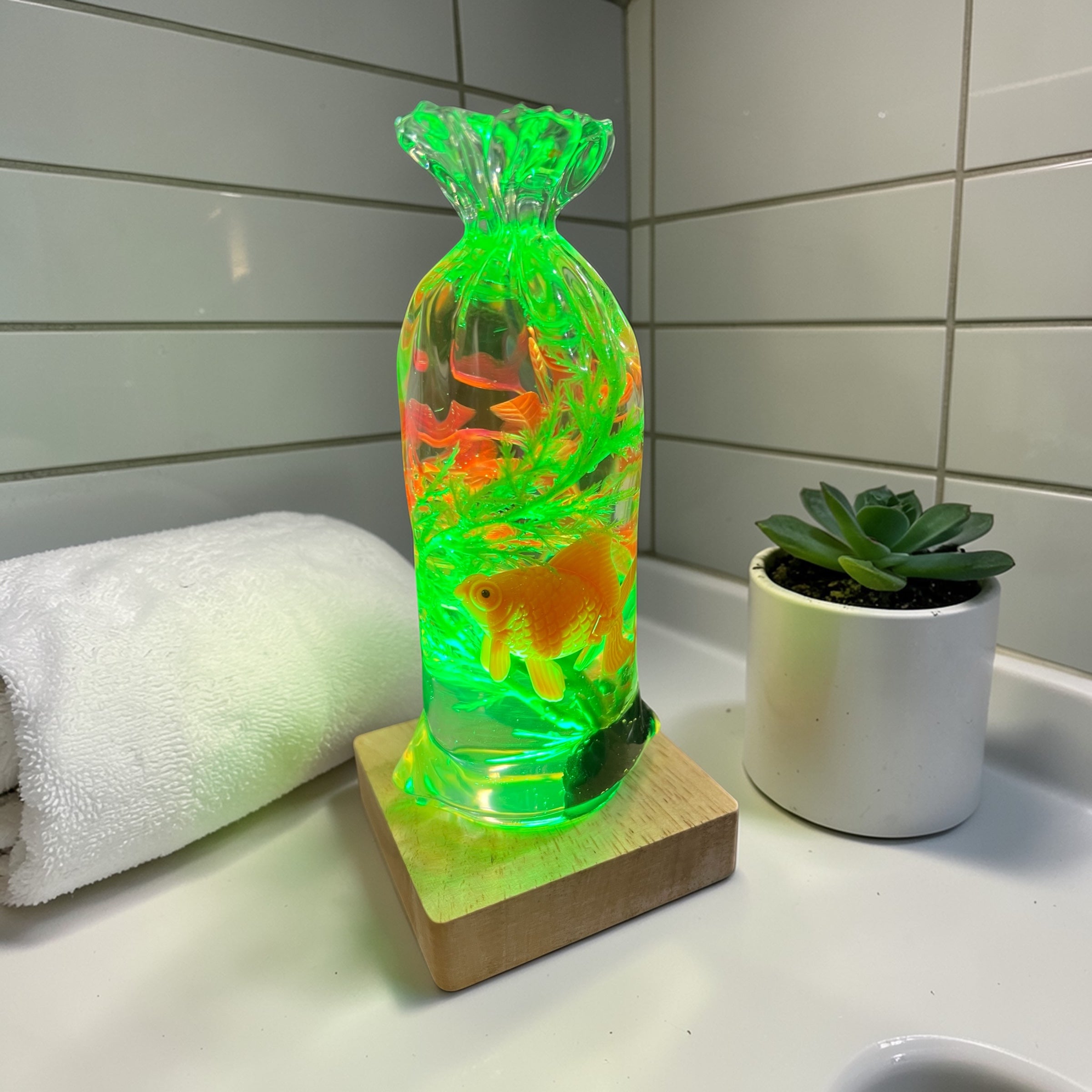 Nostalgic gold fish in a bag night light