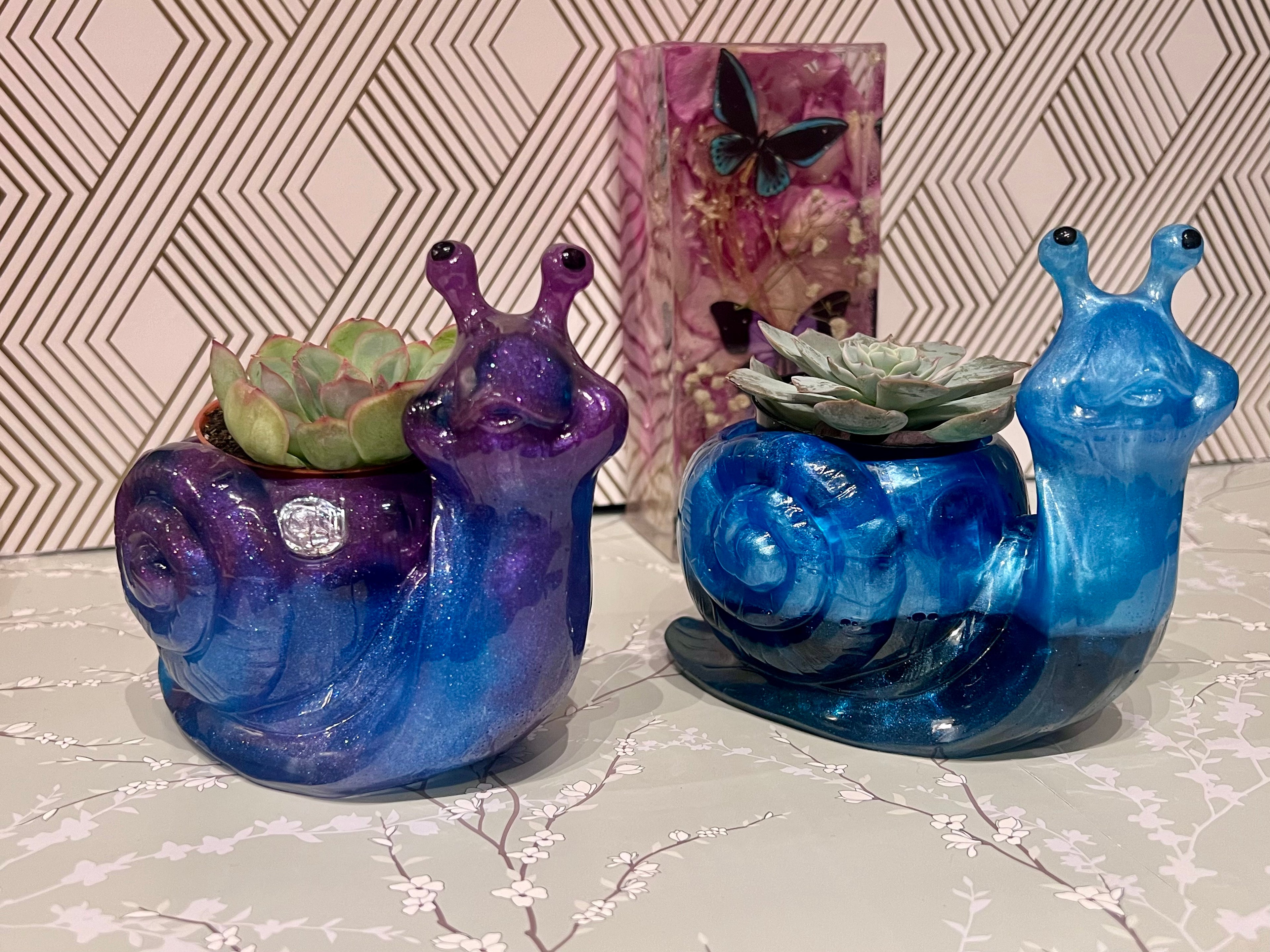 A beautiful resin Snail succulent pot