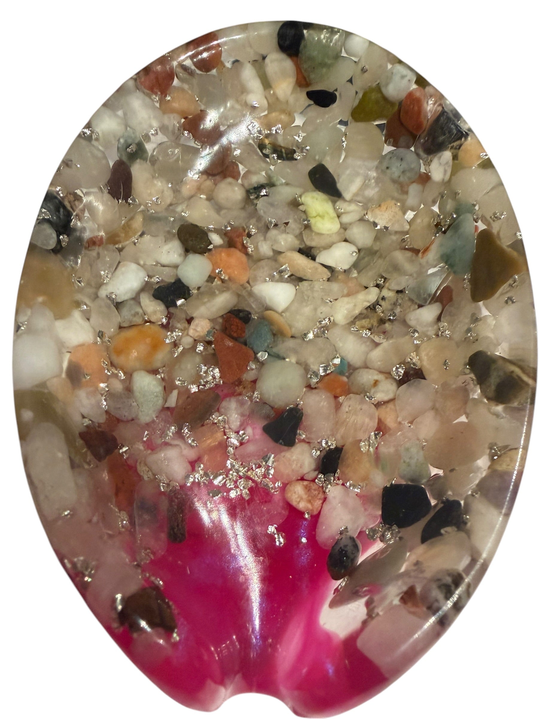 Beautiful self draining resin soap dish with crystal and stone inclusions