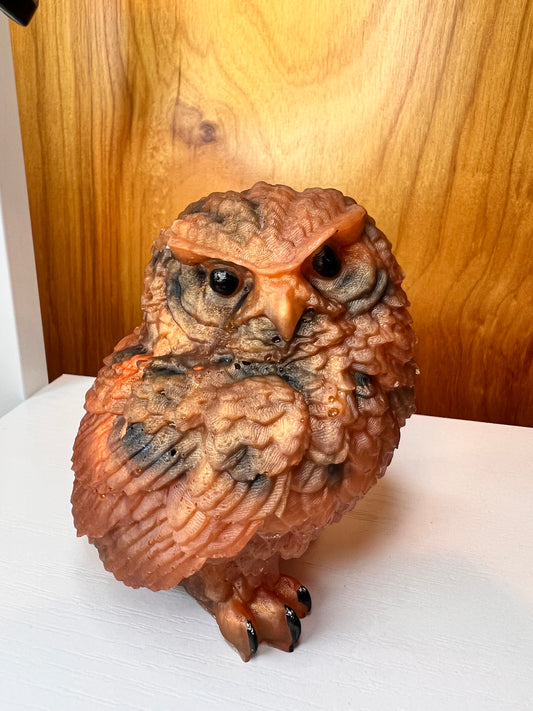 Fall inspired orange and black weighted resin owl statue