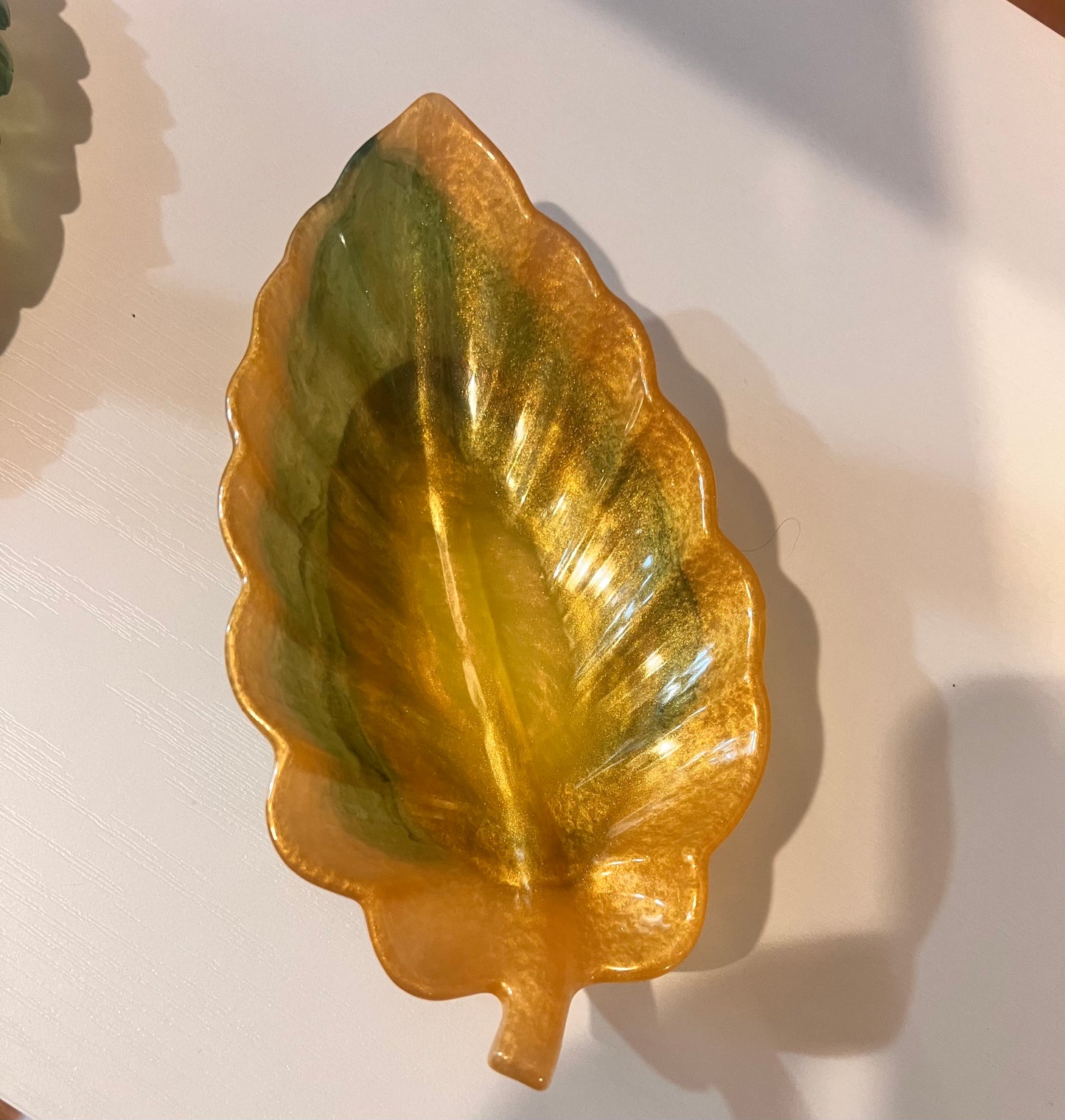 Fall inspired resin decorative leaf shaped trays