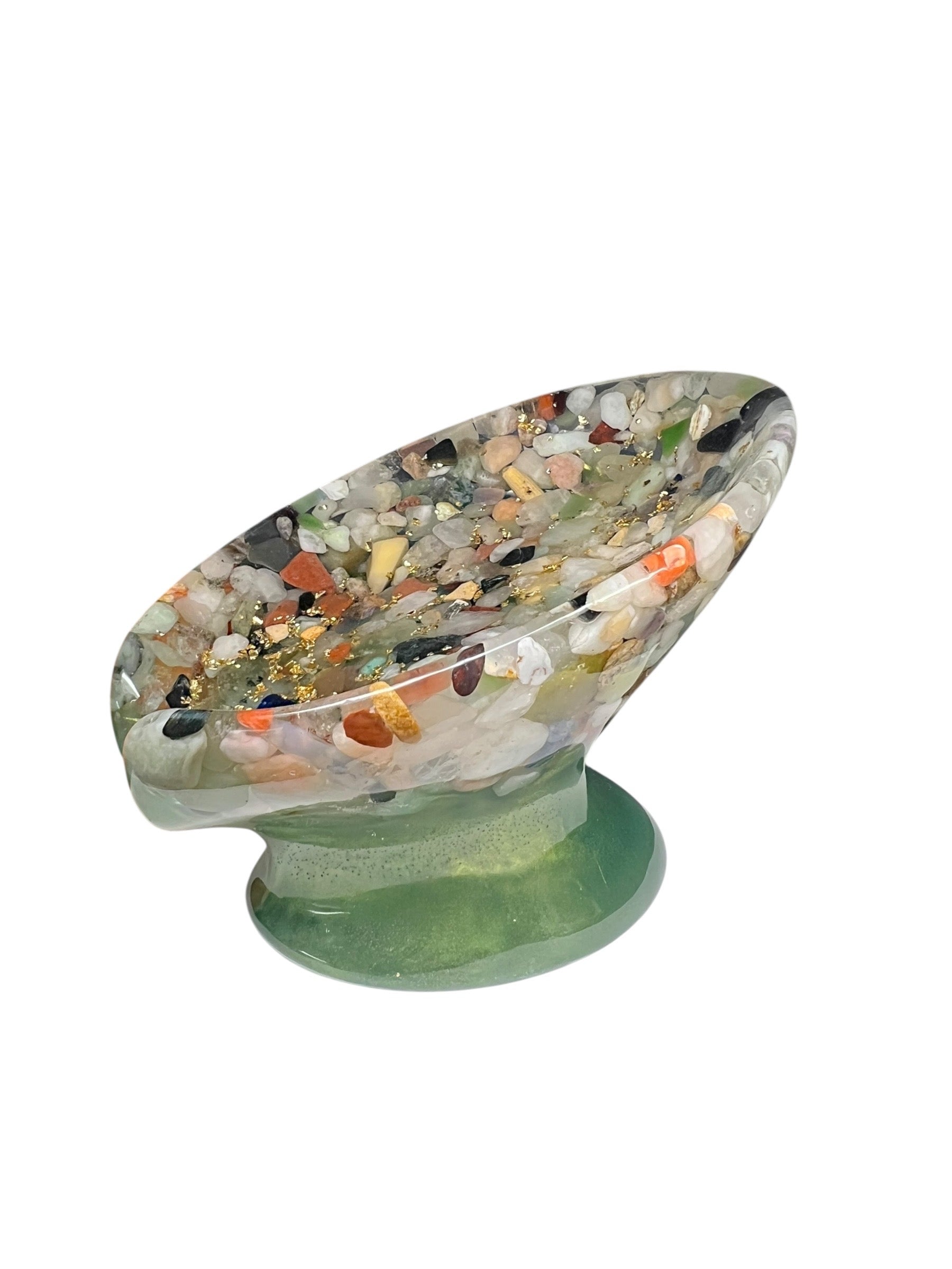 Beautiful self draining resin soap dish with crystal and stone inclusions
