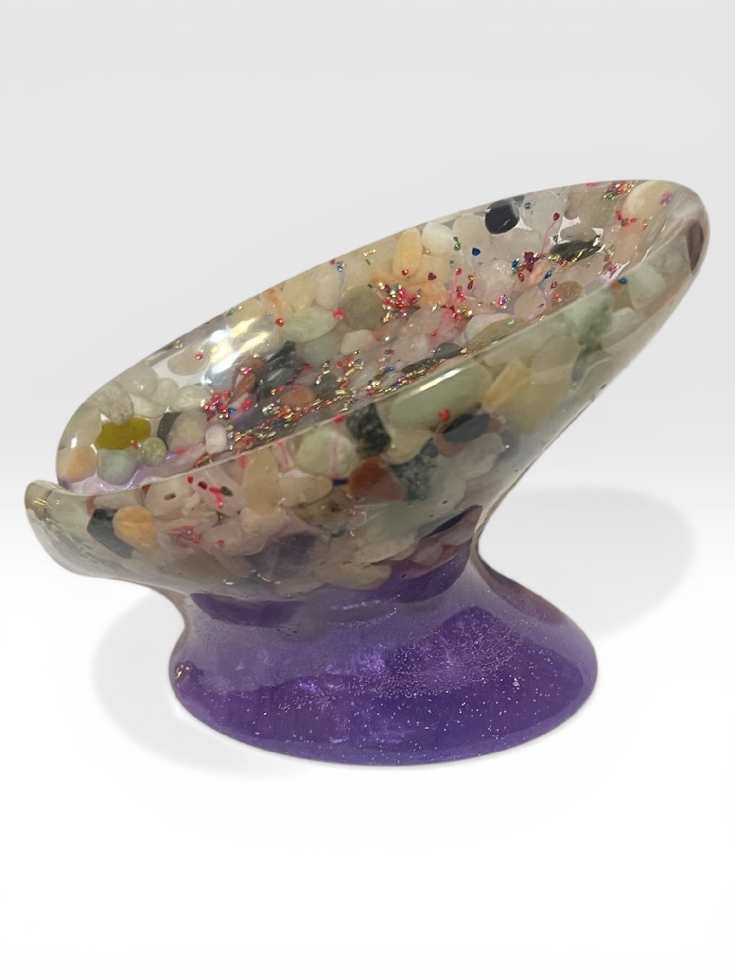 Beautiful self draining resin soap dish with crystal and stone inclusions