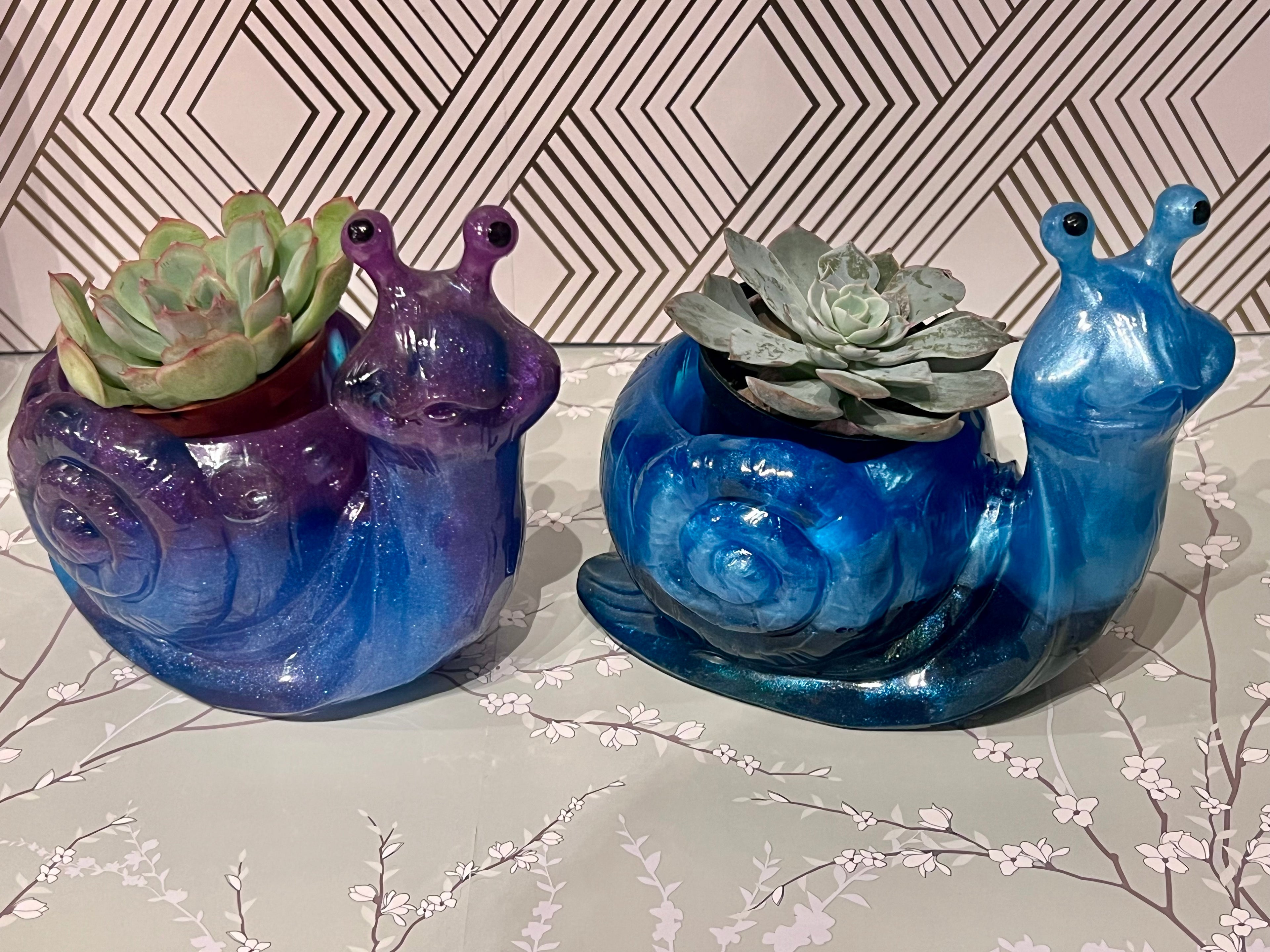 A beautiful resin Snail succulent pot