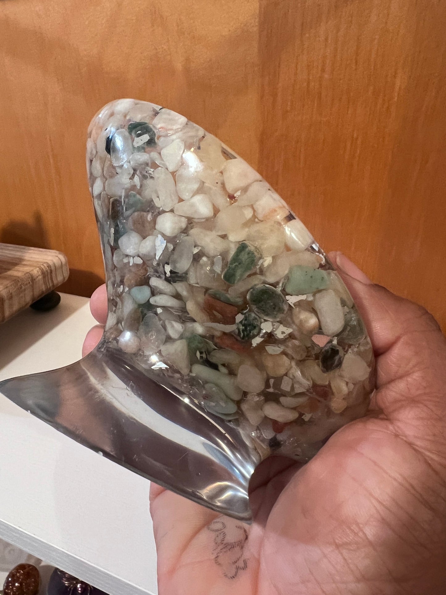 Beautiful self draining resin soap dish with crystal and stone inclusions