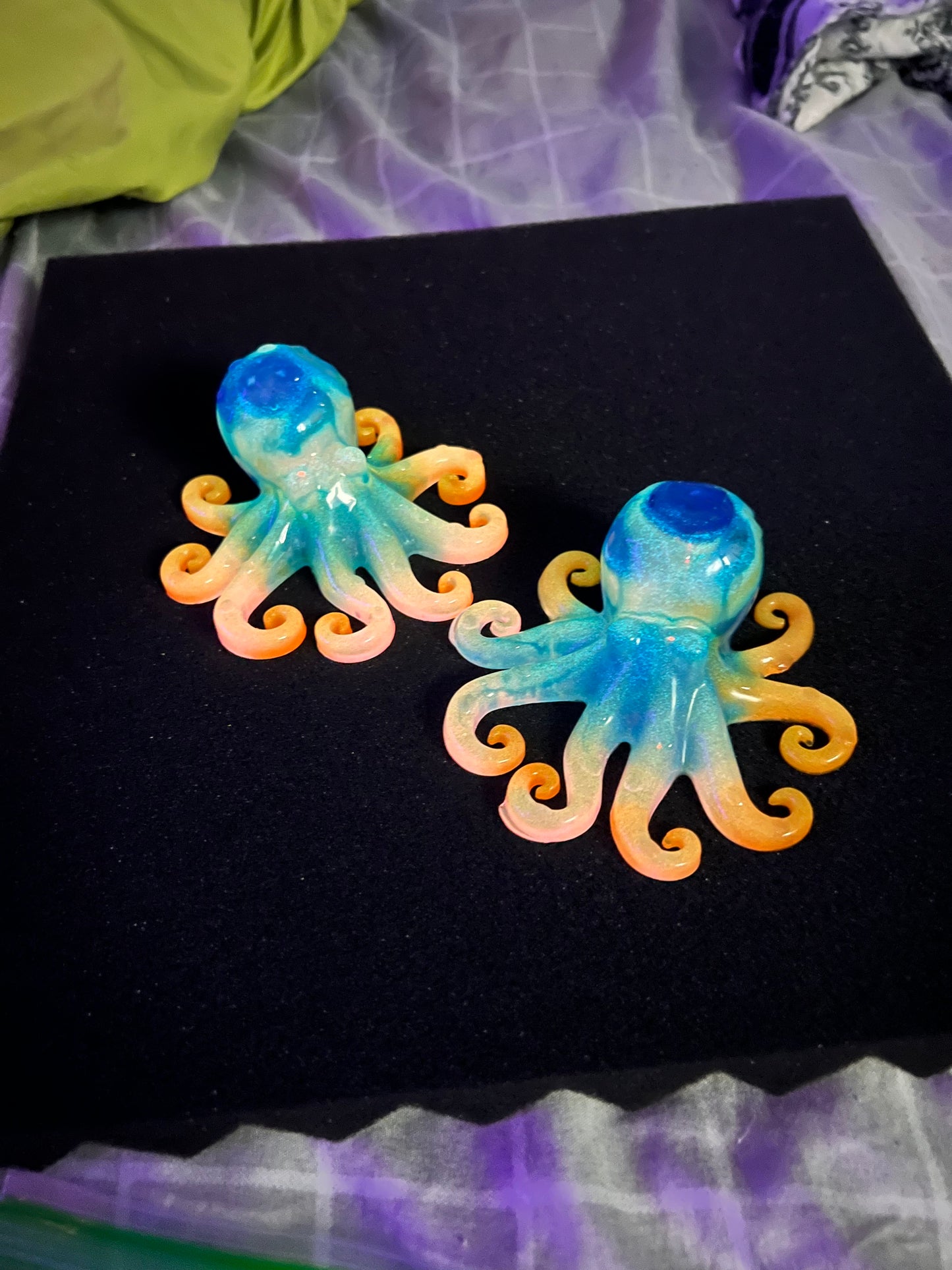 Glow in the dark resin octopus sculpture