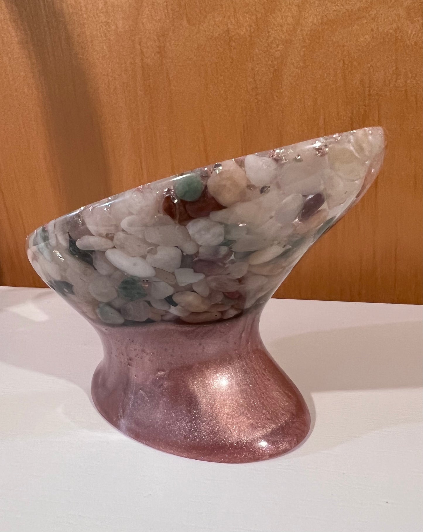 Beautiful self draining resin soap dish with crystal and stone inclusions