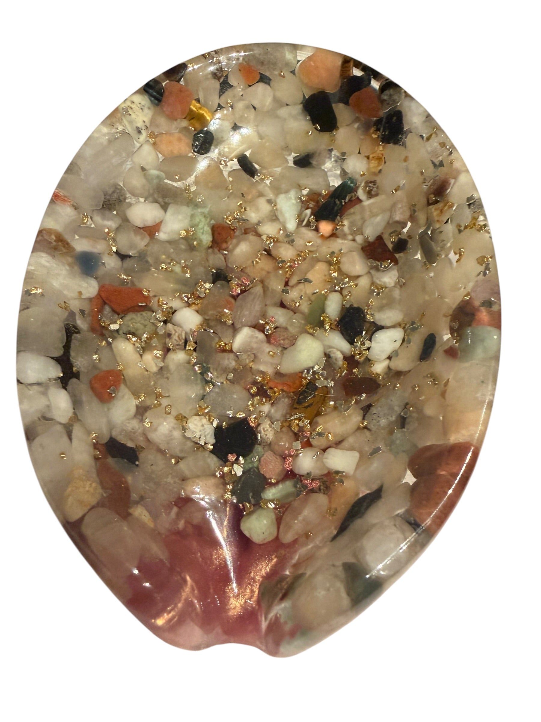 Beautiful self draining resin soap dish with crystal and stone inclusions