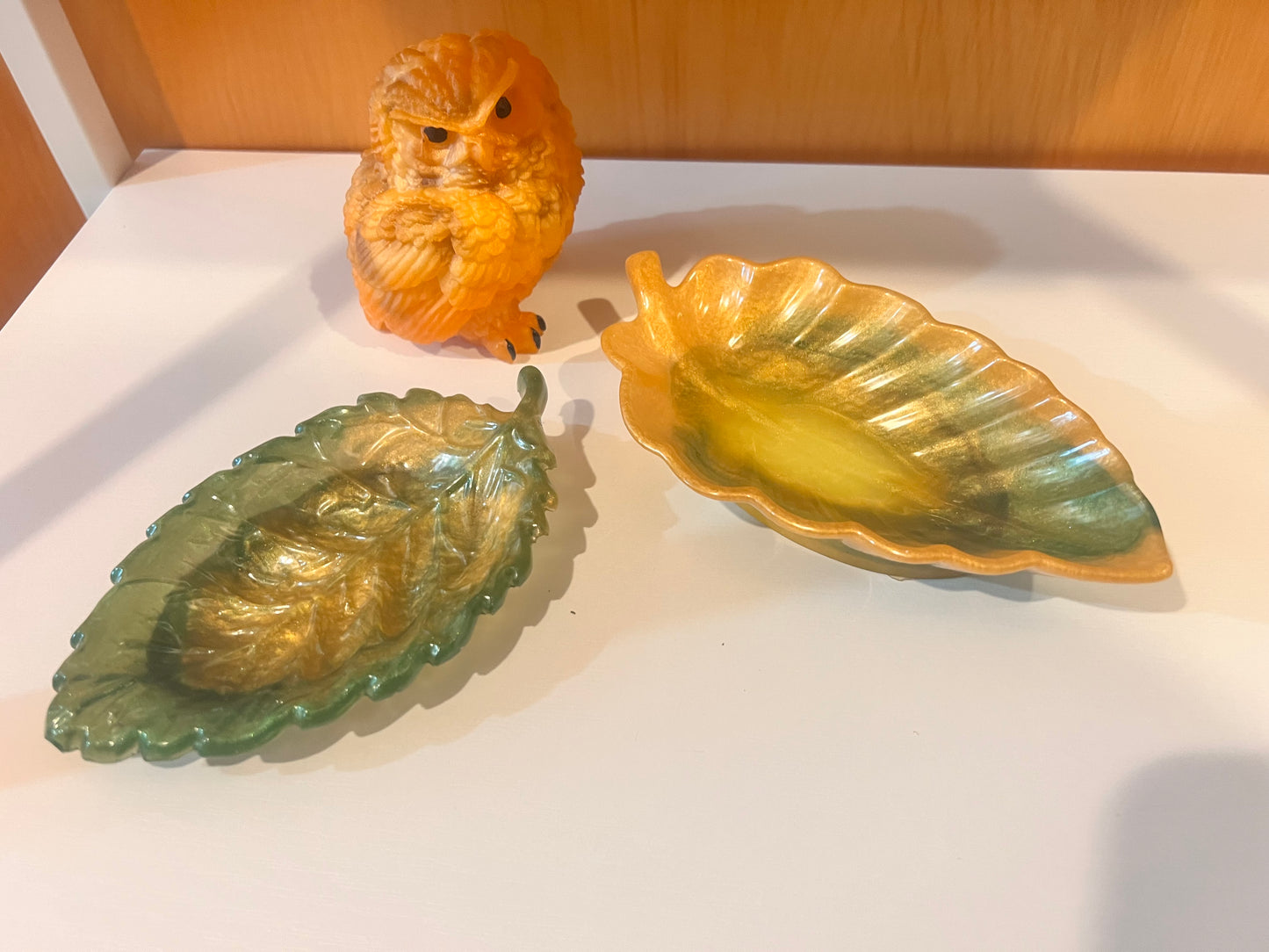 Fall inspired resin decorative leaf shaped trays