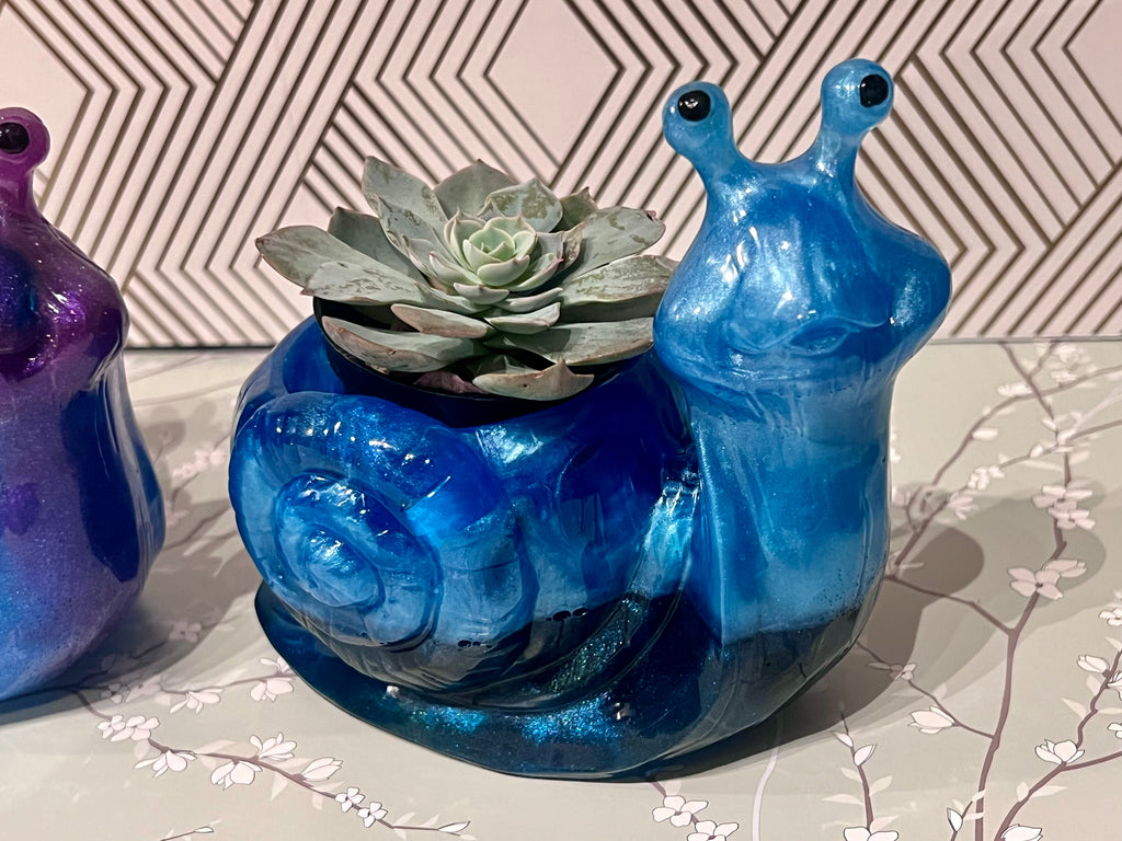 A beautiful resin Snail succulent pot