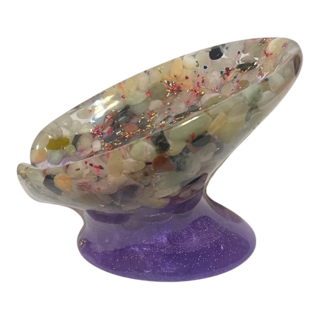 Beautiful self draining resin soap dish with crystal and stone inclusions