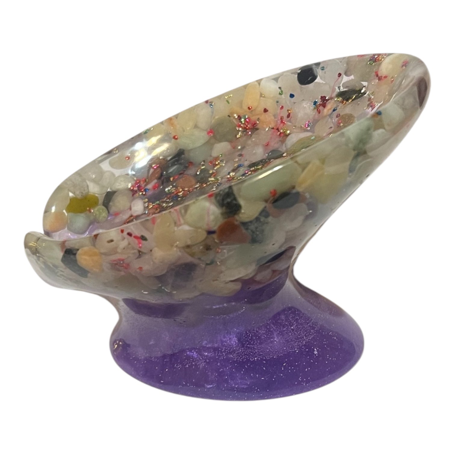 Beautiful self draining resin soap dish with crystal and stone inclusions