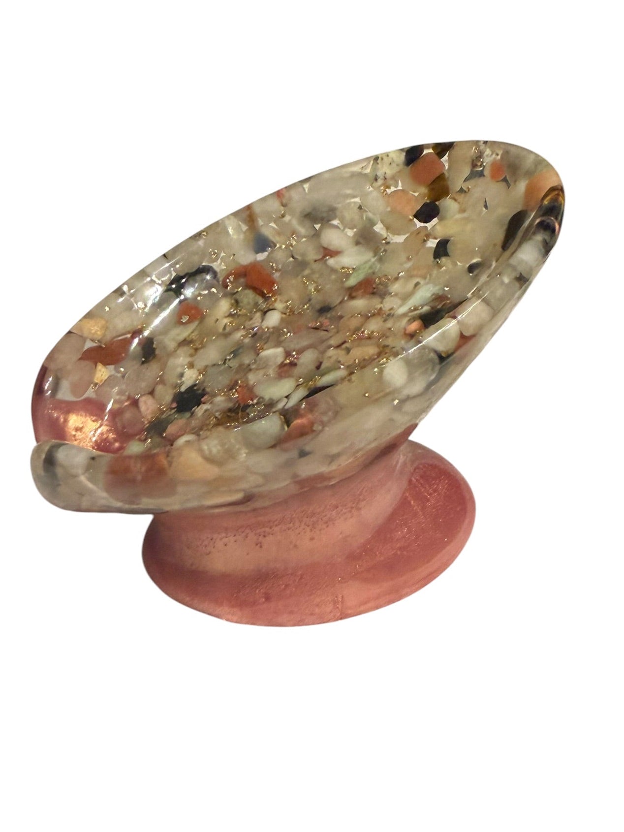 Beautiful self draining resin soap dish with crystal and stone inclusions