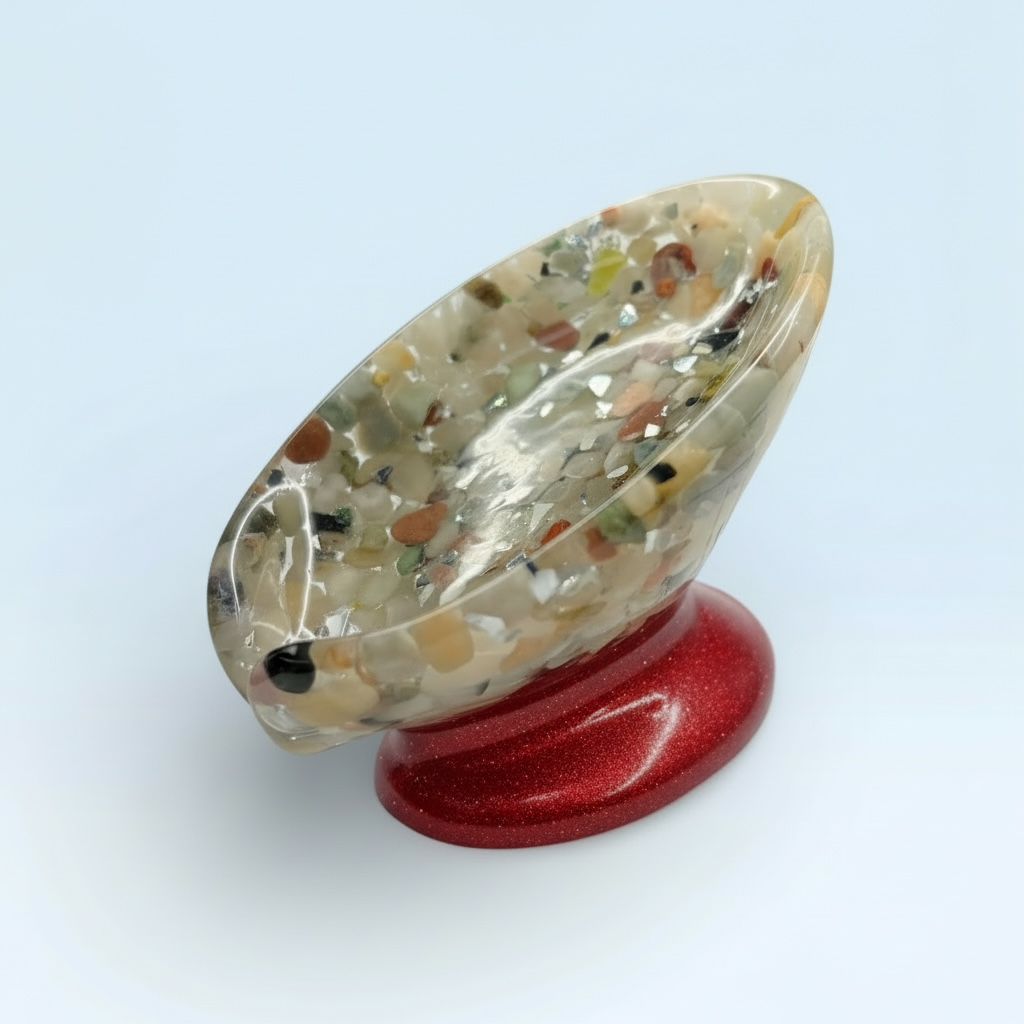 Beautiful self draining resin soap dish with crystal and stone inclusions