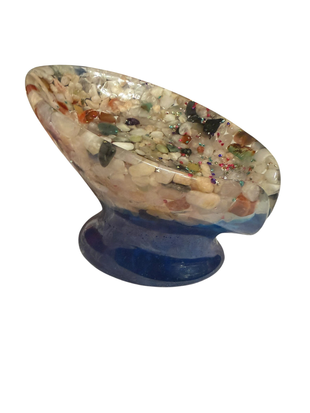 Beautiful self draining resin soap dish with crystal and stone inclusions