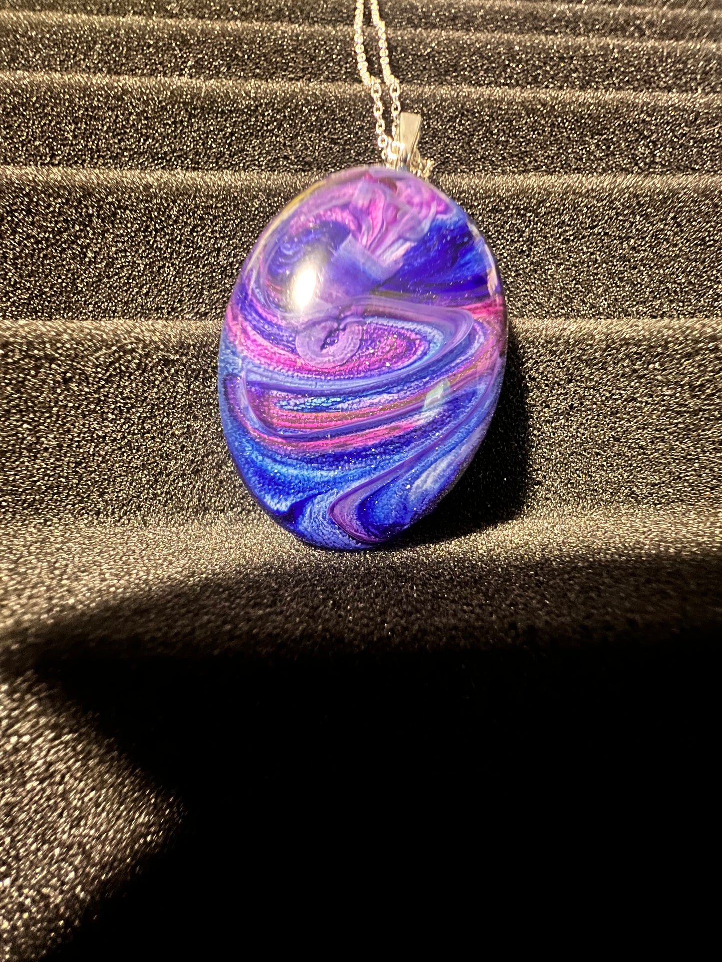 Resin pendant and necklace, " The Galaxy" and 20" silver plated necklace