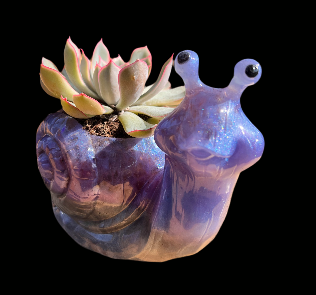 A beautiful resin Snail succulent pot