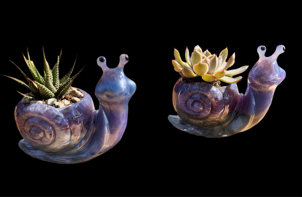 A beautiful resin Snail succulent pot