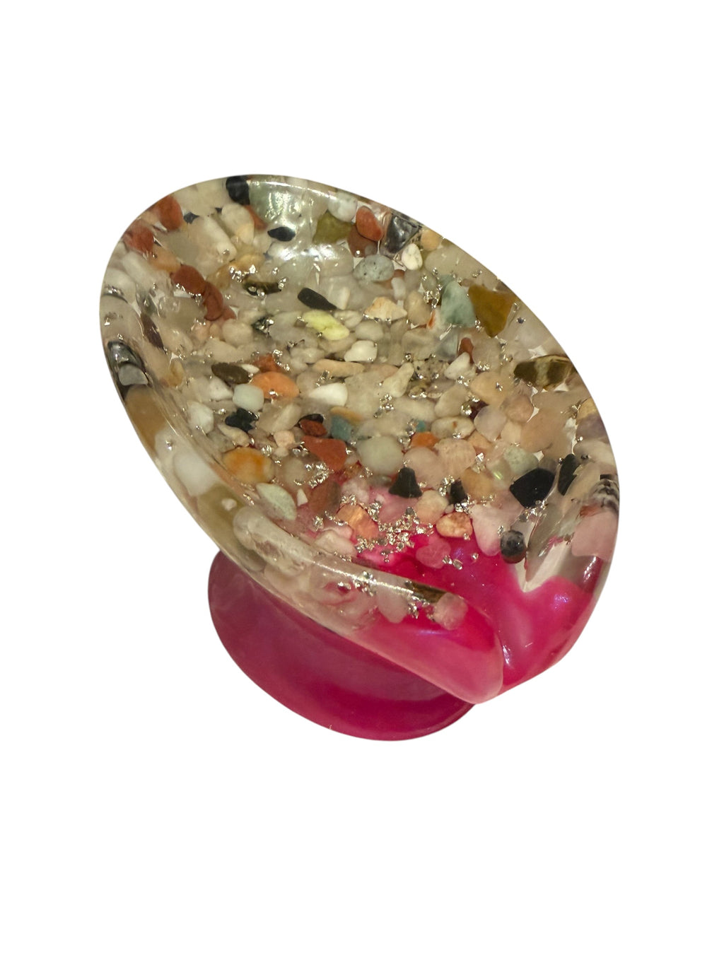 Beautiful self draining resin soap dish with crystal and stone inclusions
