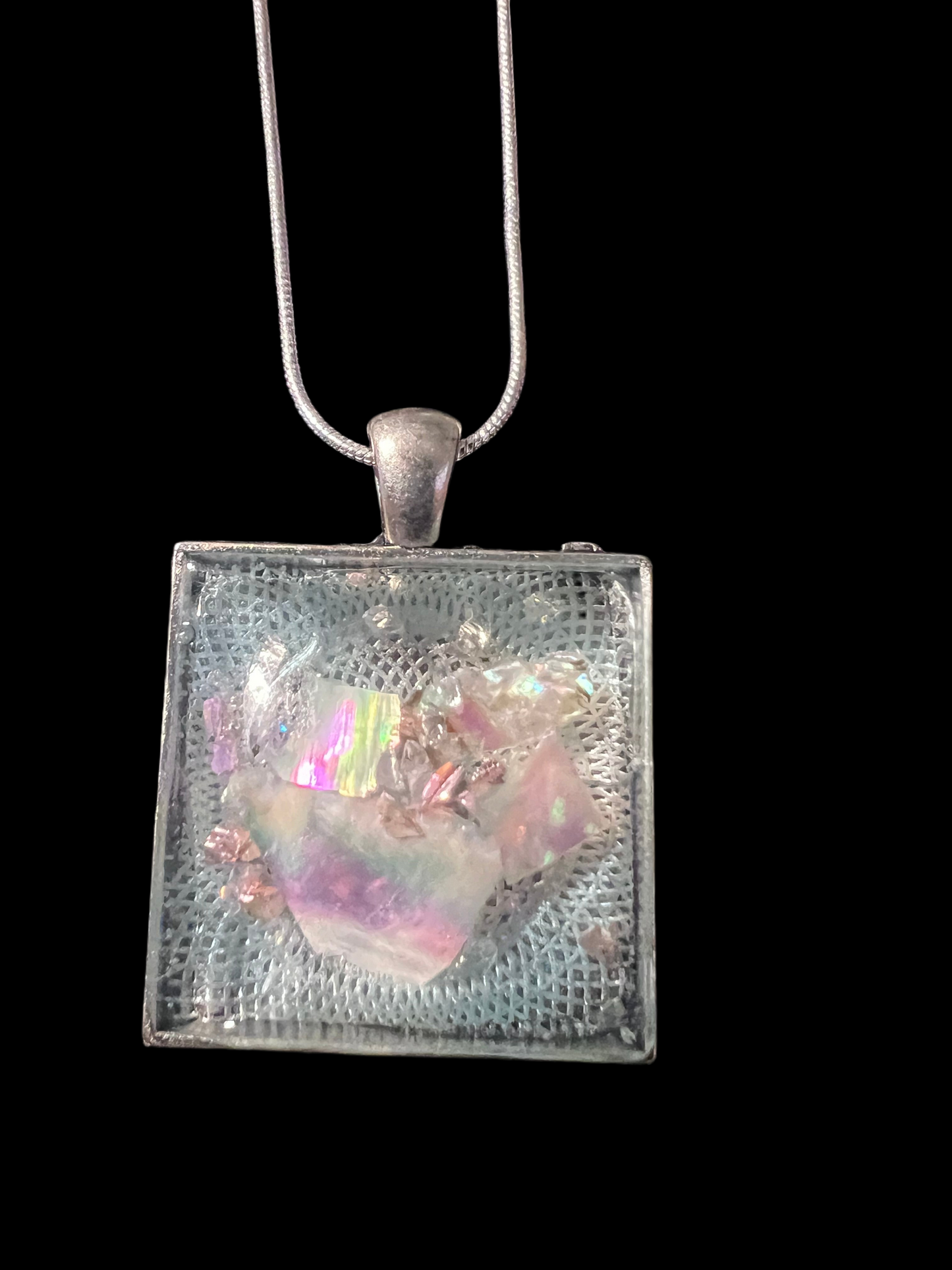 Lovely silver plated Abalone shell and resin necklace