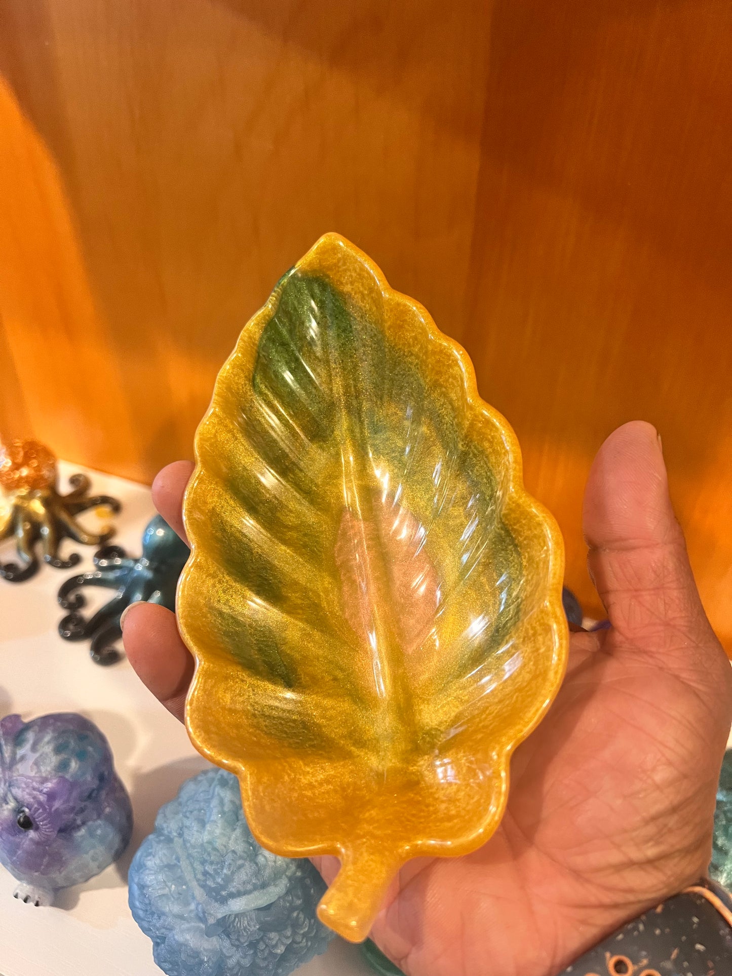 Fall inspired resin decorative leaf shaped trays