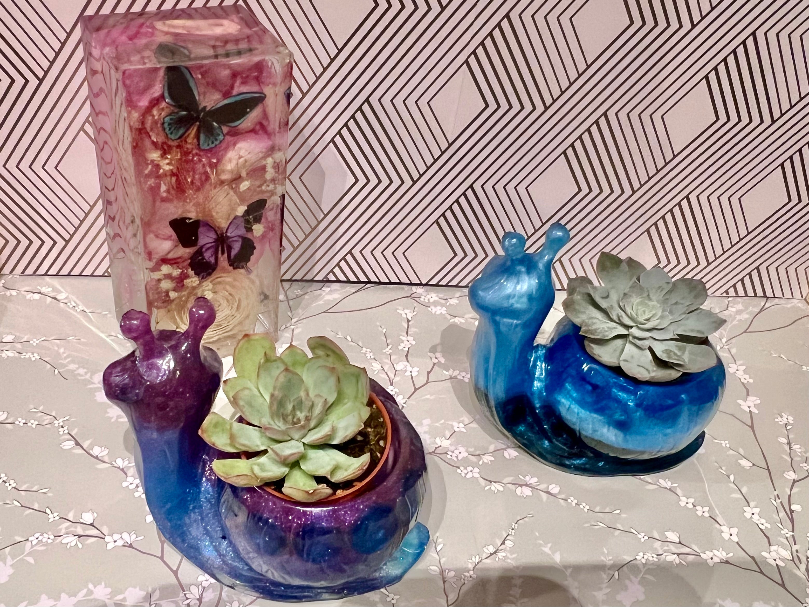 A beautiful resin Snail succulent pot