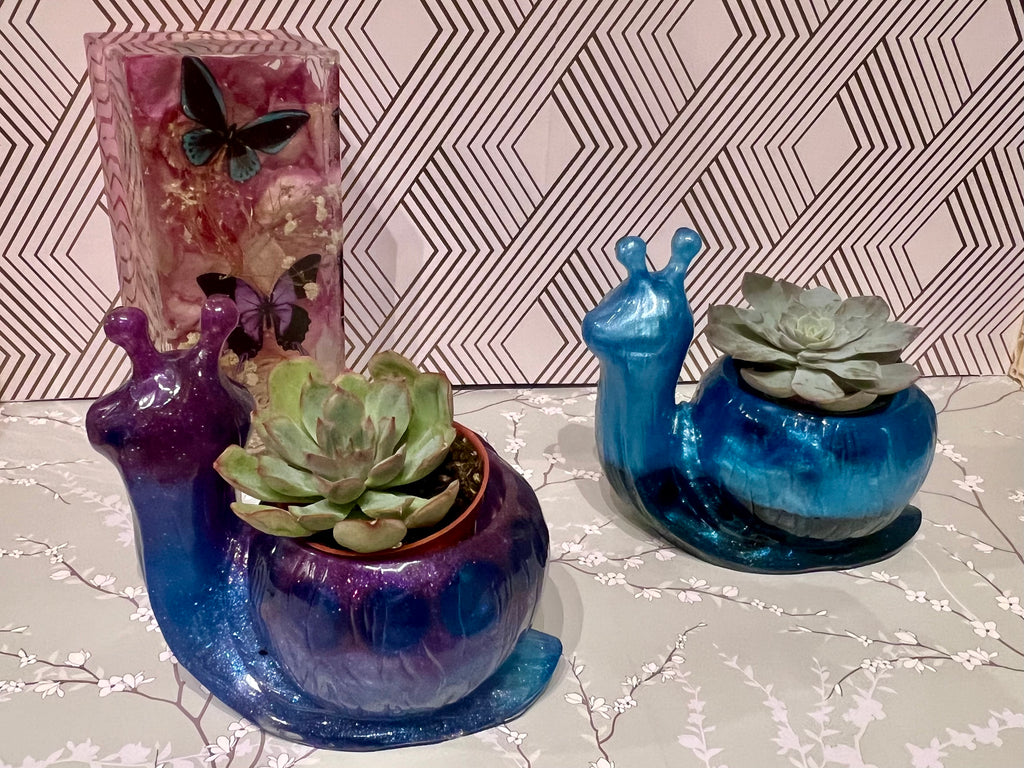A beautiful resin Snail succulent pot