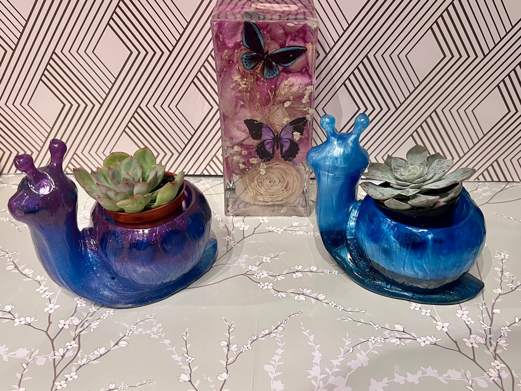 A beautiful resin Snail succulent pot