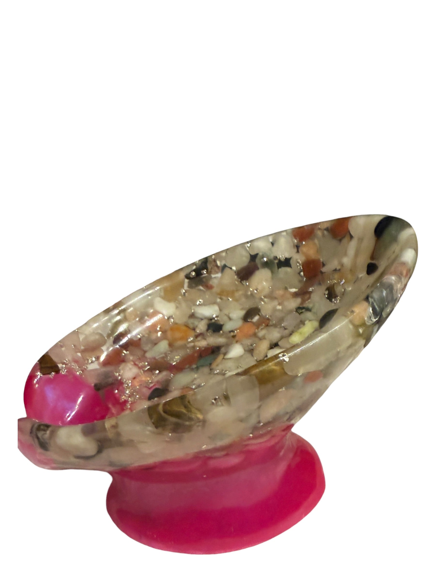 Beautiful self draining resin soap dish with crystal and stone inclusions