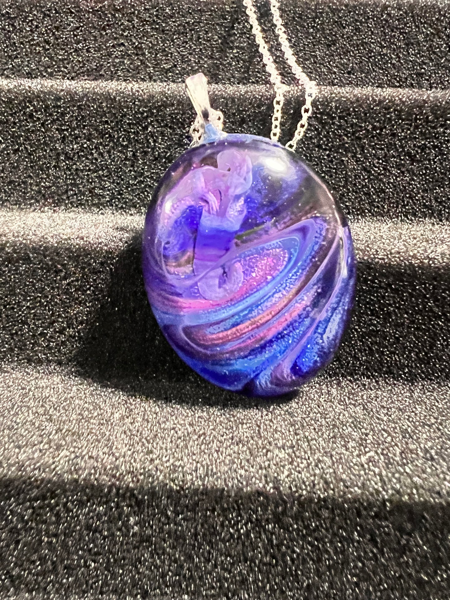 Resin pendant and necklace, " The Galaxy" and 20" silver plated necklace