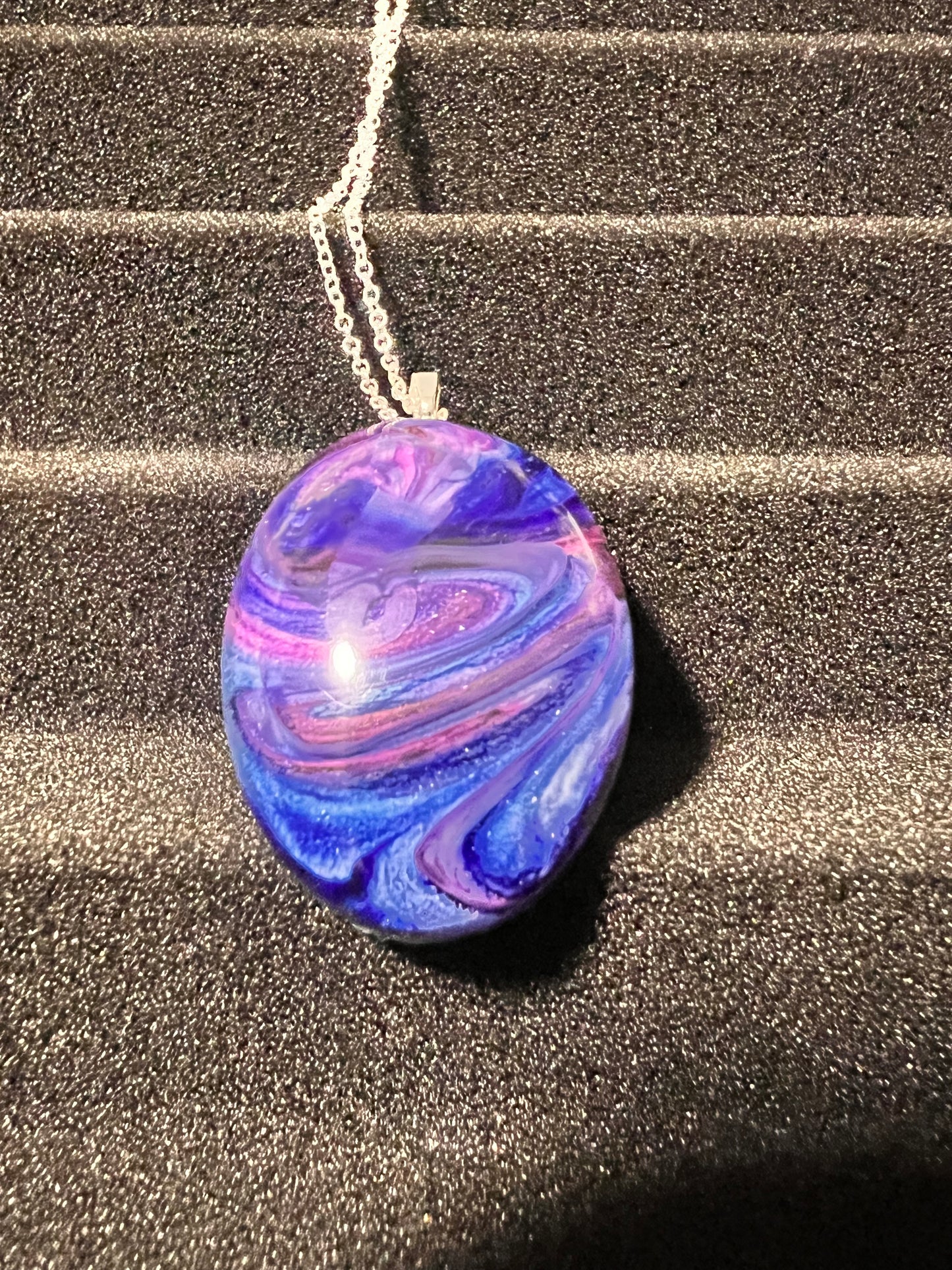 Resin pendant and necklace, " The Galaxy" and 20" silver plated necklace