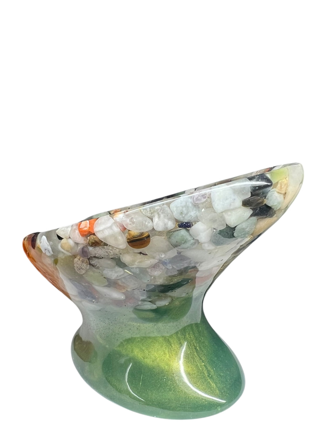Beautiful self draining resin soap dish with crystal and stone inclusions