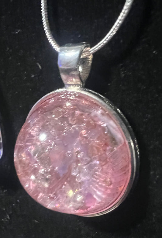 pink and silver abalone  necklace