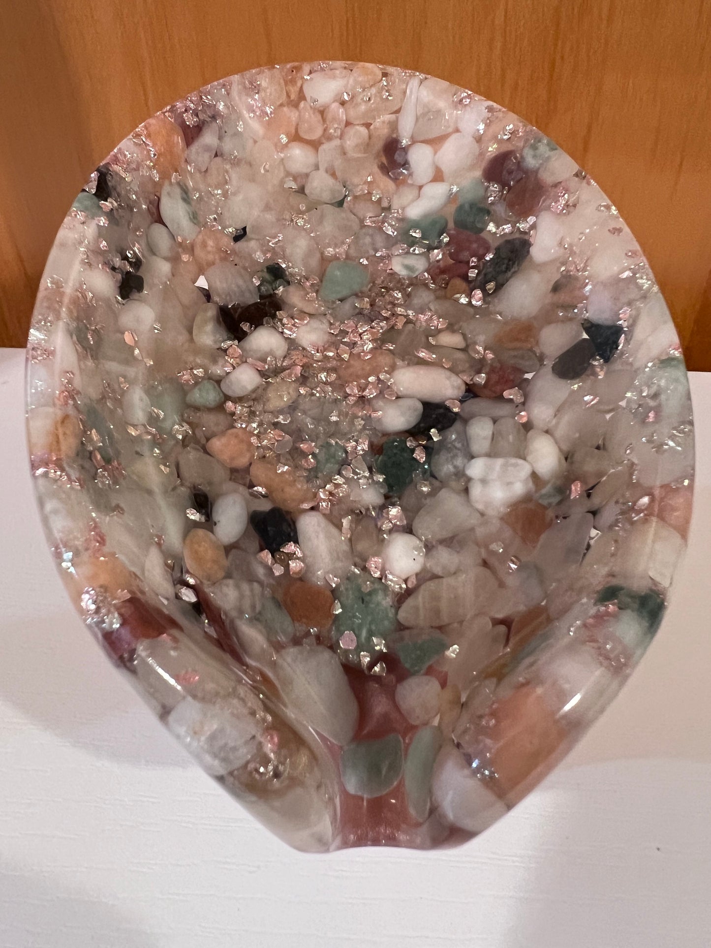 Beautiful self draining resin soap dish with crystal and stone inclusions