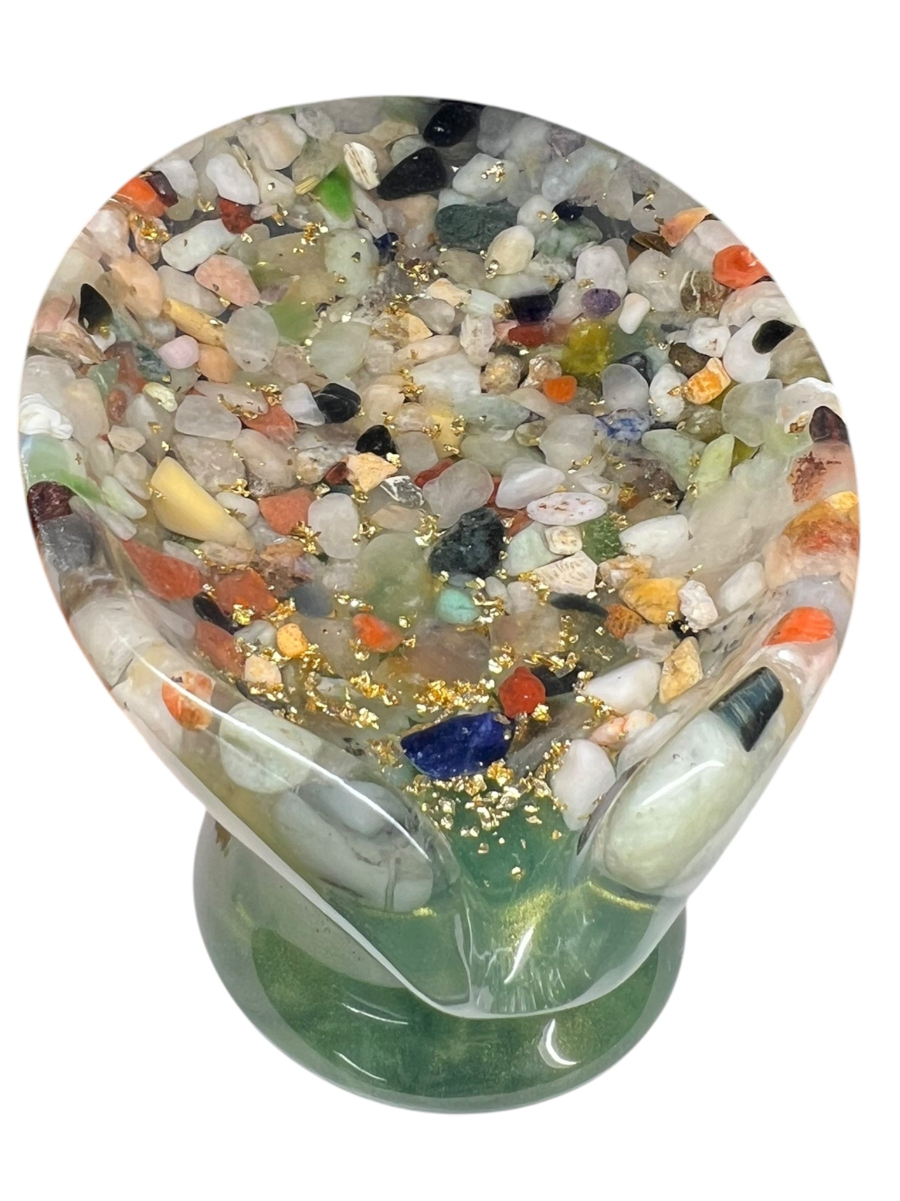 Beautiful self draining resin soap dish with crystal and stone inclusions