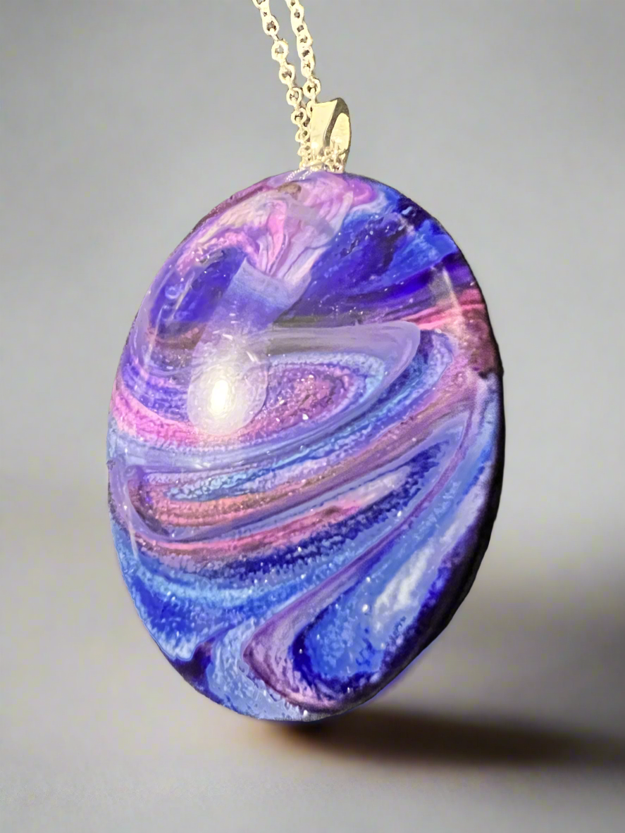 Resin pendant and necklace, " The Galaxy" and 20" silver plated necklace