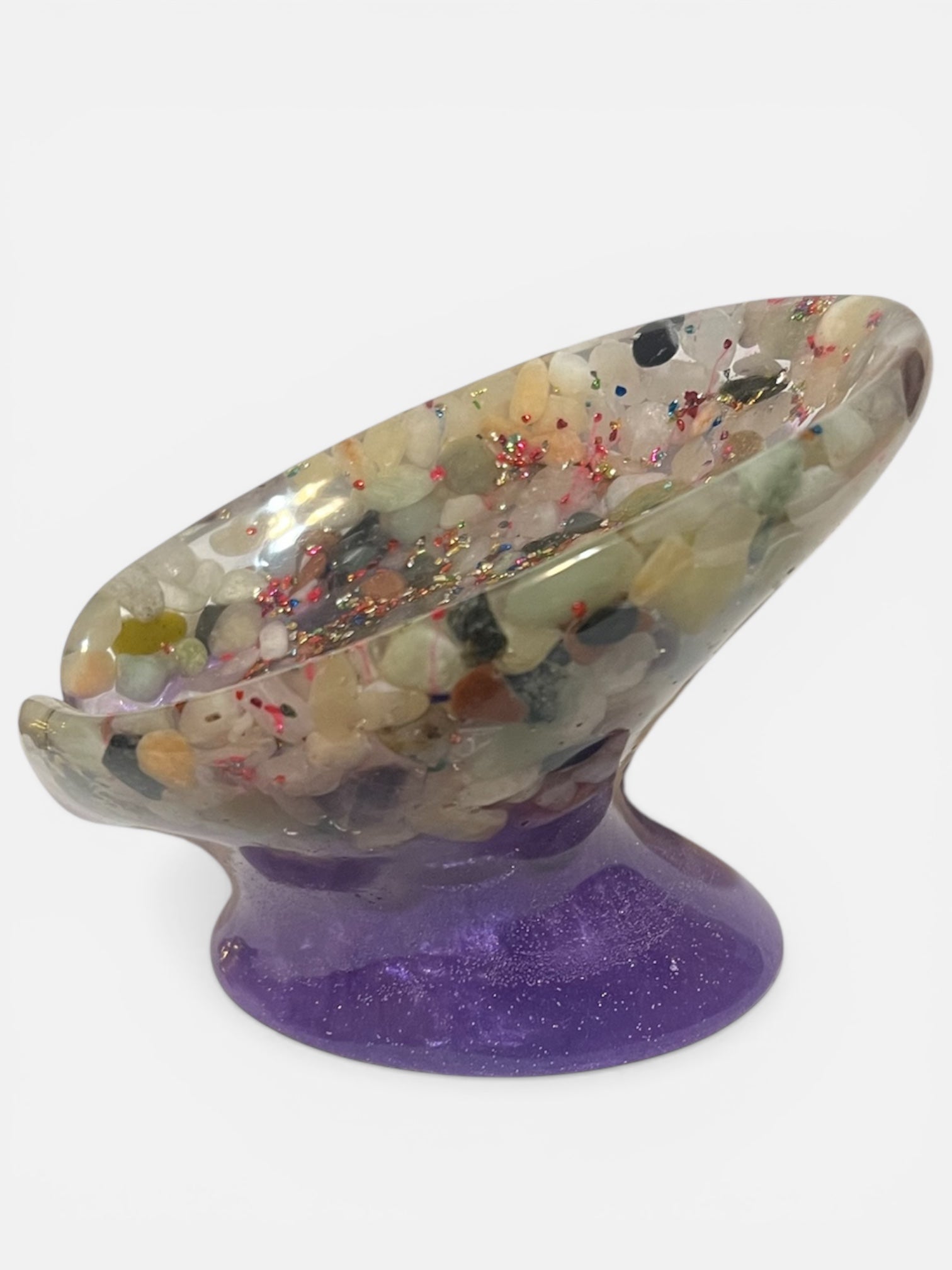 Beautiful self draining resin soap dish with crystal and stone inclusions