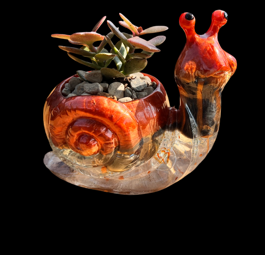 A beautiful resin Snail succulent pot