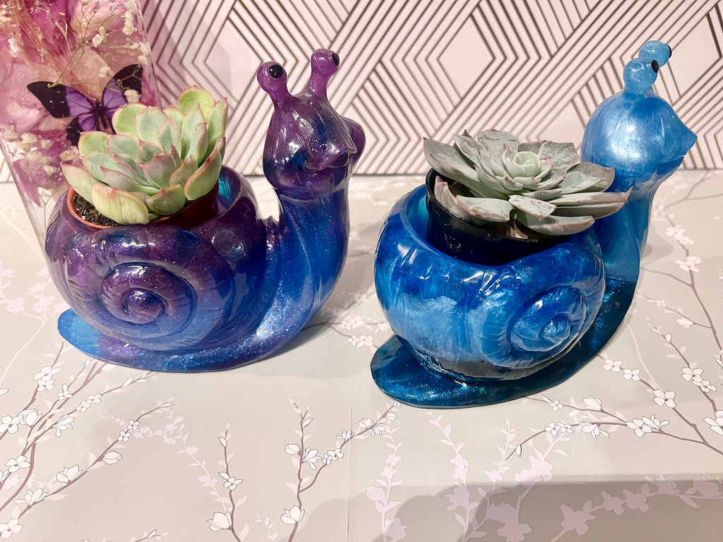 A beautiful resin Snail succulent pot