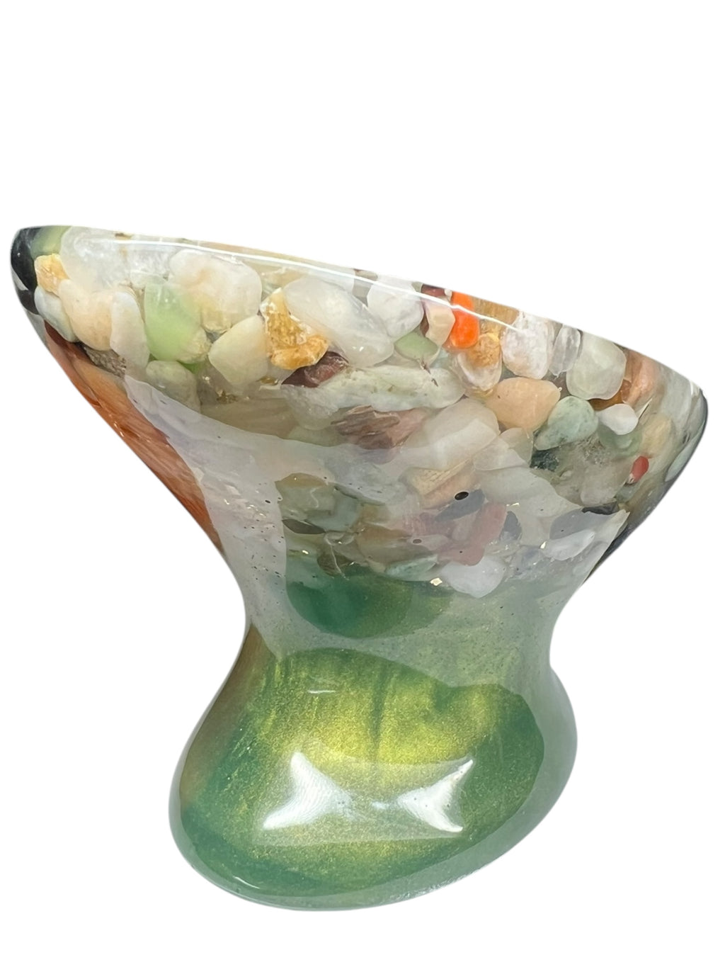 Beautiful self draining resin soap dish with crystal and stone inclusions
