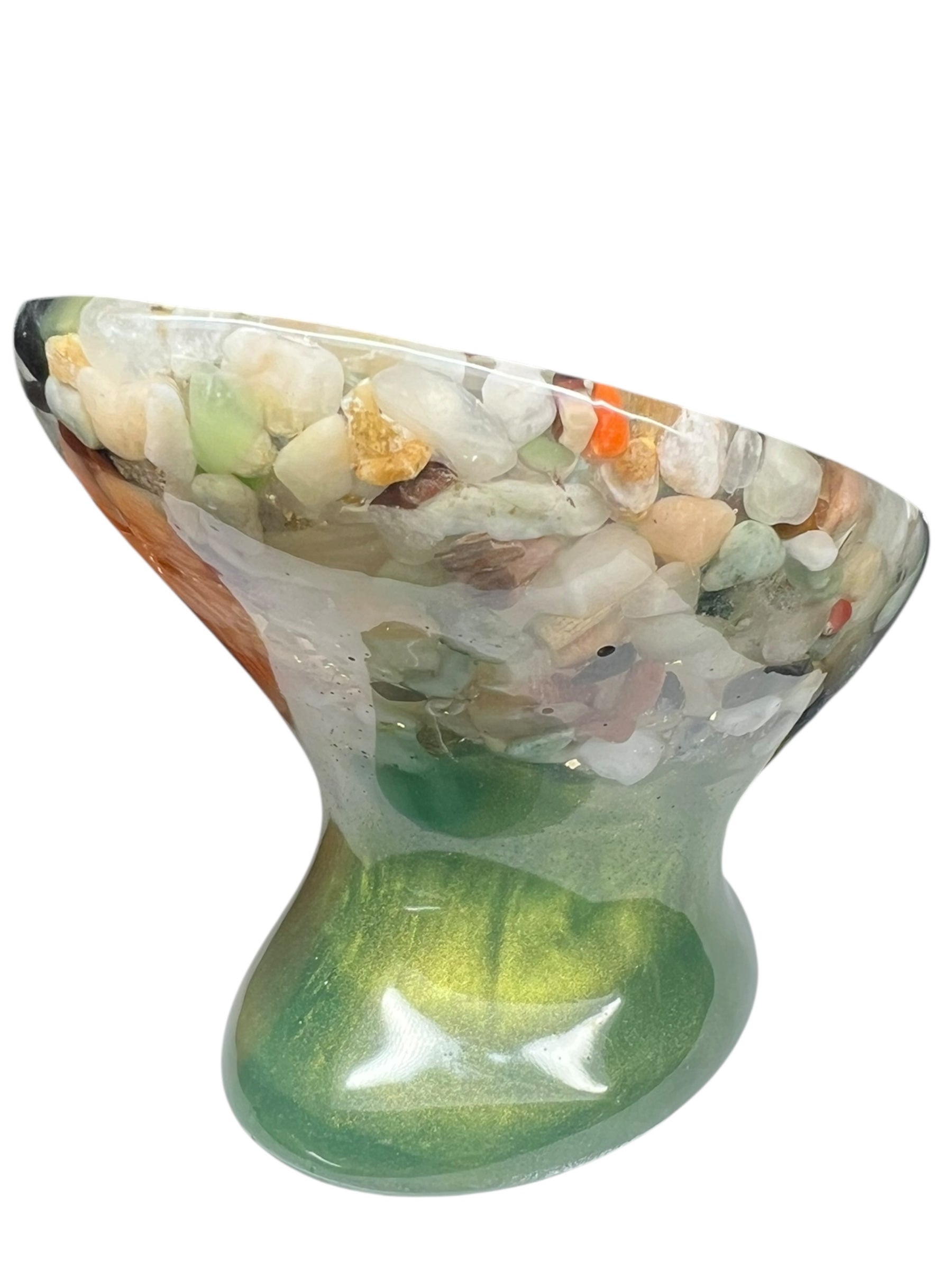 Beautiful self draining resin soap dish with crystal and stone inclusions